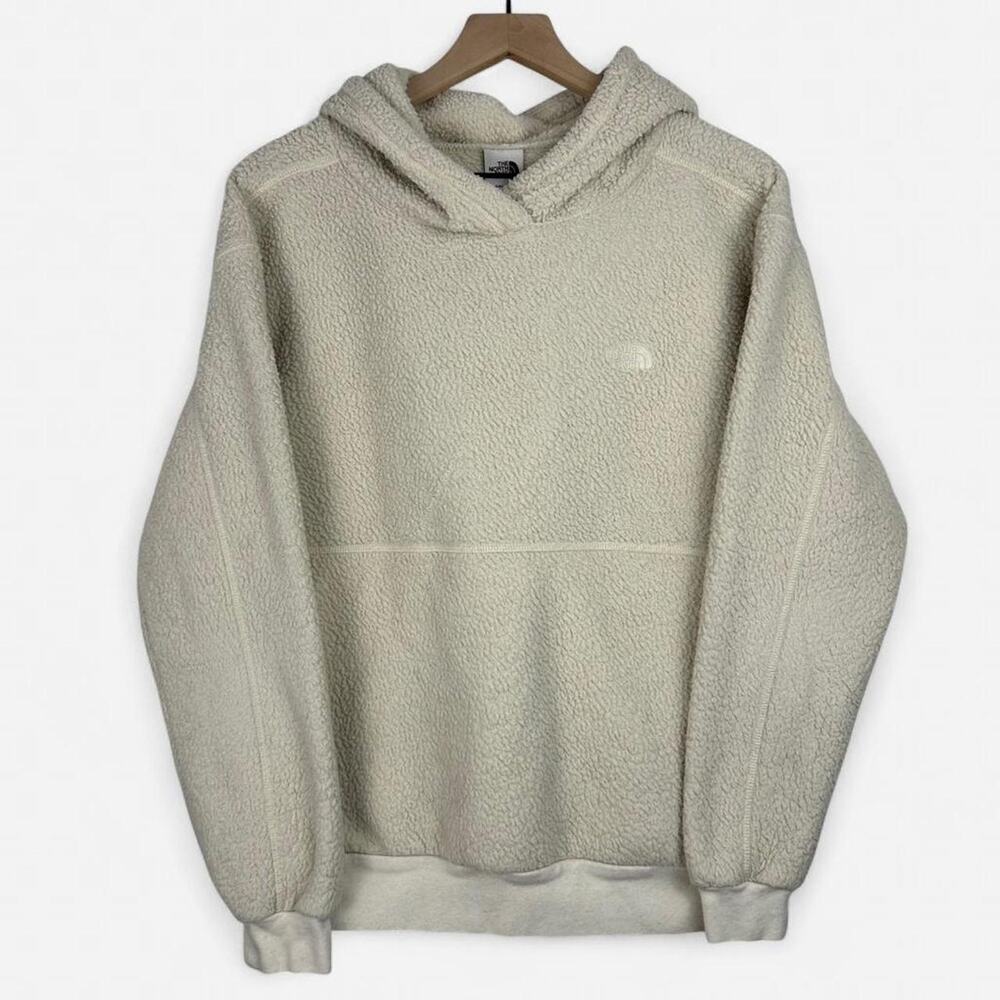 The north face cream sherpa fleece hoodie pullover